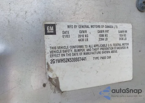 2003 Chevrolet Impala Ls из США, поврежденный, VIN 2G1WH52K539307441